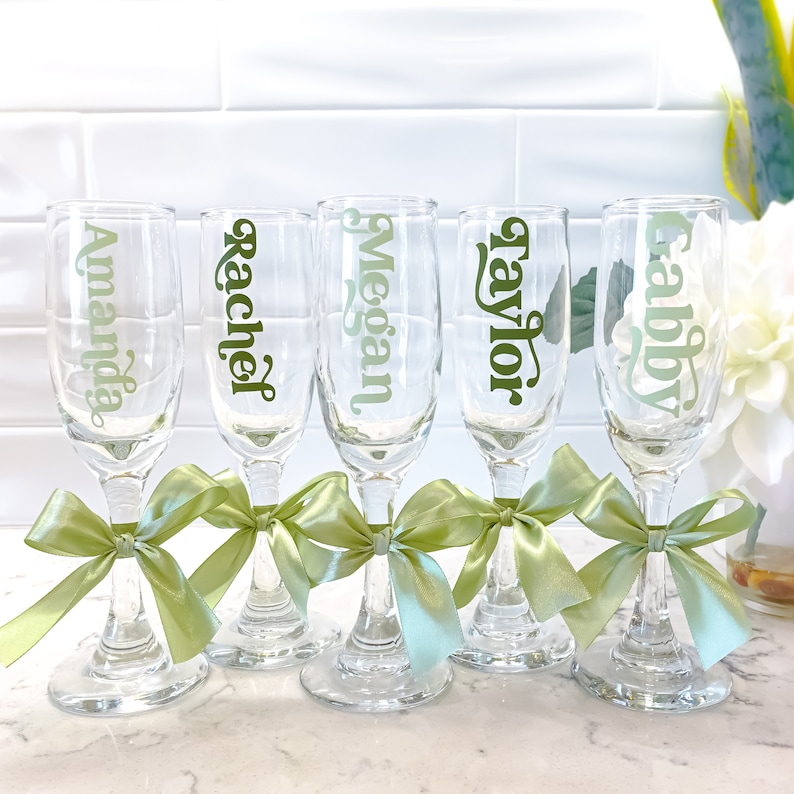 Personalized Champagne Flute Customizable Glassware for Weddings, Birthdays, Bridal Showers, Bachelorette Parties, and Special Occasions image 6