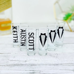 Men&#39;s Personalized Shot Glass | Tuxedo Tequila Shooter | Groomsman Gift | Best Man Gift | Wedding Party Favor Proposal Gifts