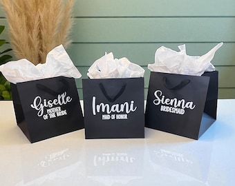 Personalized Favor Bags: Elegant Wedding Welcome, Bridesmaid Gift — White, Black, or Kraft Brown