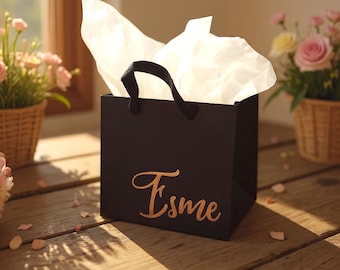 Personalized Gift Bags: Black, White, or Kraft Brown Paper Gift Bags Party Favor for Weddings, Showers, Bridesmaid, Bachelorette & Birthday