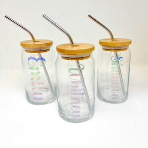 Personalized Glass Cup With Bamboo Lid & Straw - 16 Oz Beer Can Glass ...