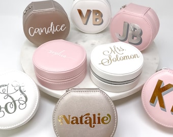 Personalized Round Jewelry Box: Vegan Leather Travel Case