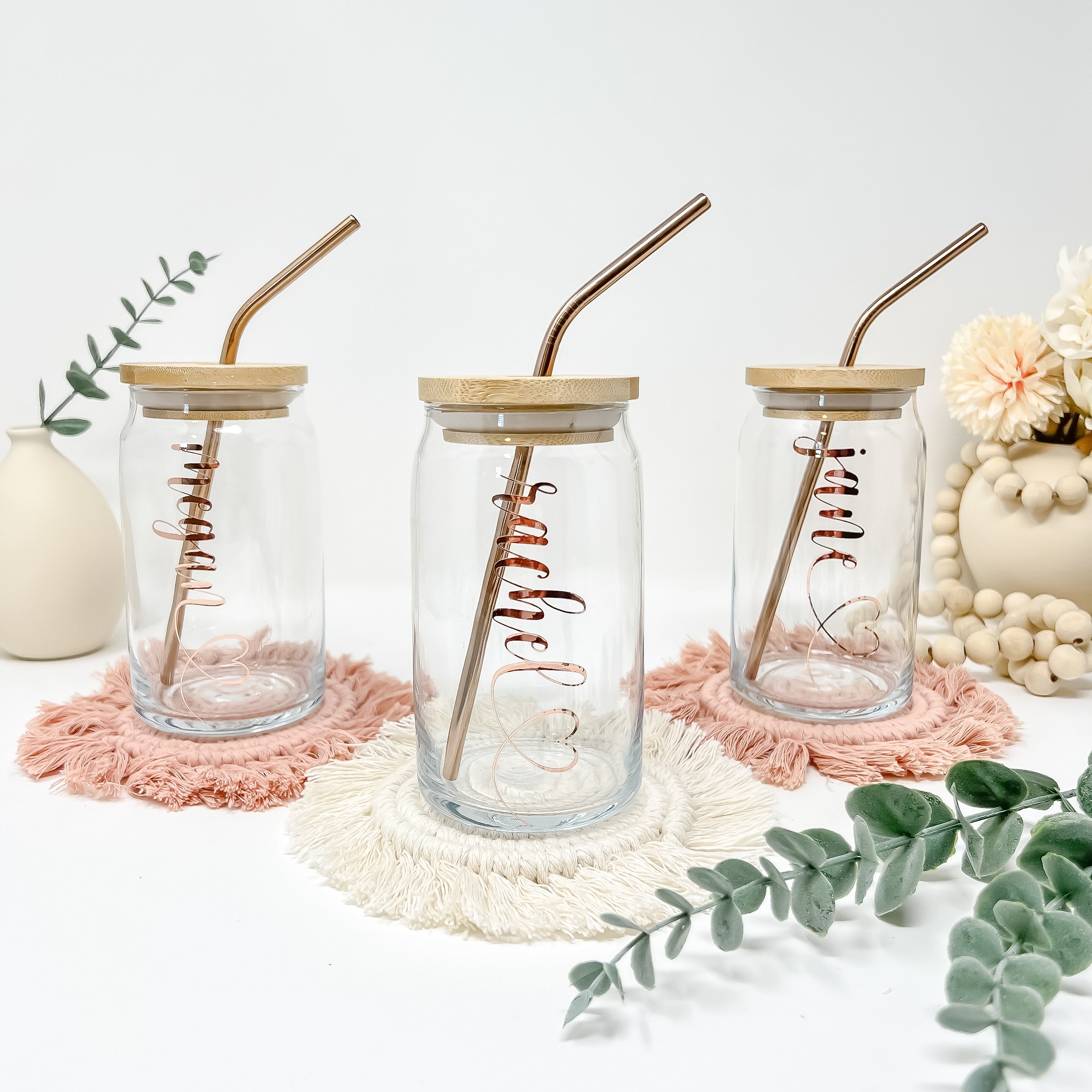 Mason Jar Cups With Lids And Straws Glass Cups With Bamboo - Temu