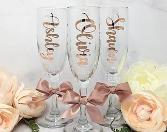Personalized Glass Champagne Flutes | Custom Birthday Gift | Bachelorette Party Favor | Bridal Shower Wine Glass | Mother's Day | Bridesmaid