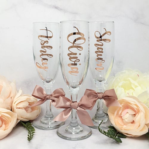 Personalized Champagne Glass Flutes Wedding Bachelorette Etsy