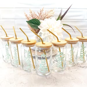 Personalized Beer Can Glass With Bamboo Lid and Straw, 16 Oz Iced ...