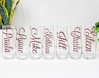 Personalized Stemless Champagne Flute: Bridal Party Gift, Glass or BPA-Free Plastic