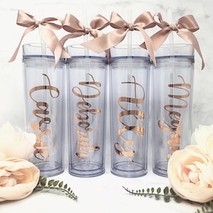 Personalized Skinny Tumbler Acrylic Water Bottle with Lid & Straw Bridal Party Gift Bridesmaid Proposal Dance Teacher Appreciation image 1