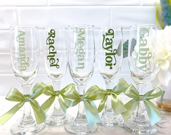 Custom Champagne Flute with Name, Personalized Wedding Champagne Glass, Bridesmaid Gift, Bridal Party Toast