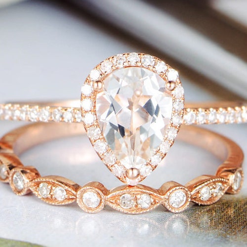 Morganite Engagement Ring Cushion Cut Rose Gold Antique Bridal | Etsy