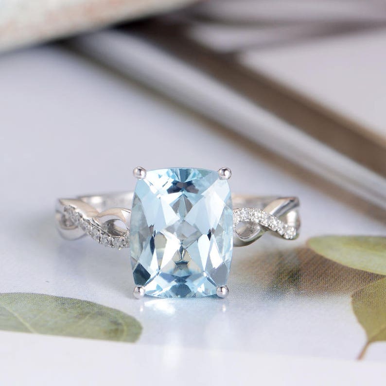 Aquamarine Engagement Ring Diamond White Gold Antique Infinity | Etsy
