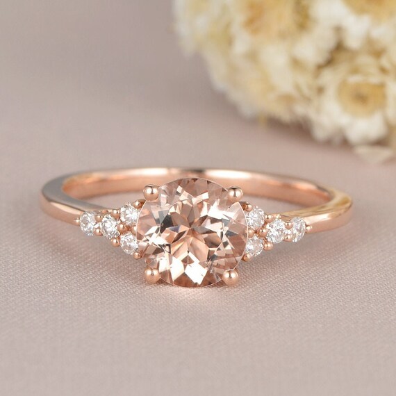 1CT Morganite Engagement Ring Rose Gold Wedding Ring Cluster | Etsy