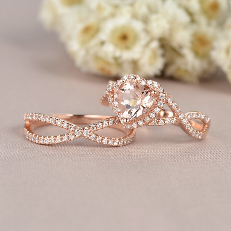 Rose Gold Morganite Ring Unique Engagement Ring Diamond | Etsy