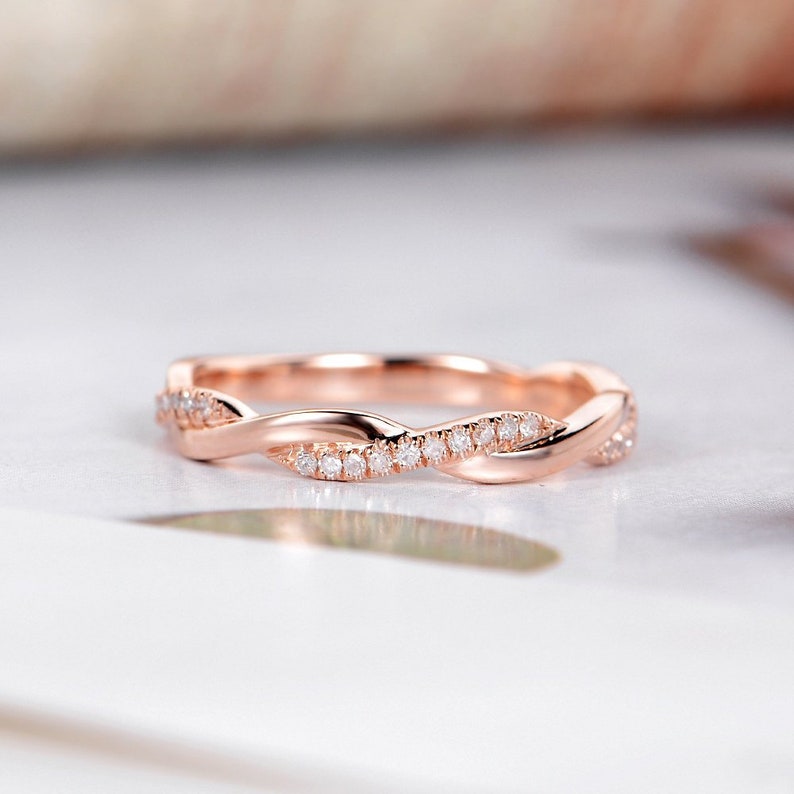 Infinity Rose Gold Wedding Band Women Twisted Diamond Bridal Etsy