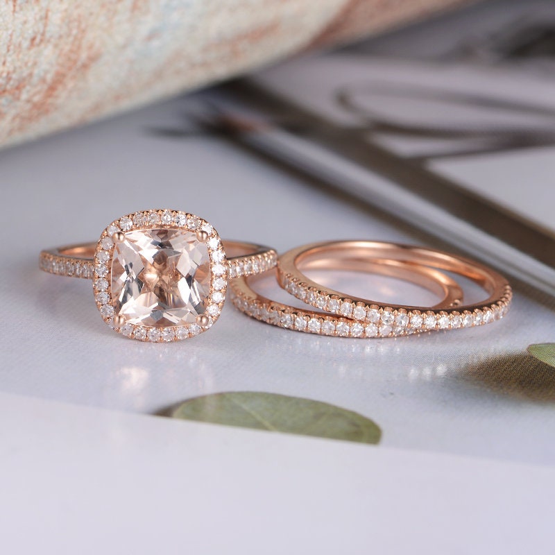 Rose Gold Engagement Ring Cushion Cut Morganite Wedding | Etsy