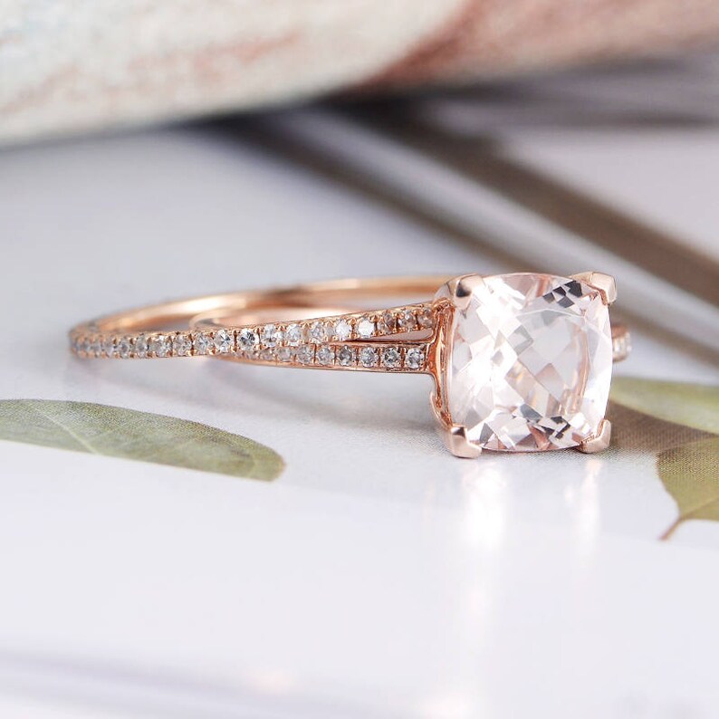 Rose Gold Ring Cushion Cut Engagement Ring Diamond Etsy