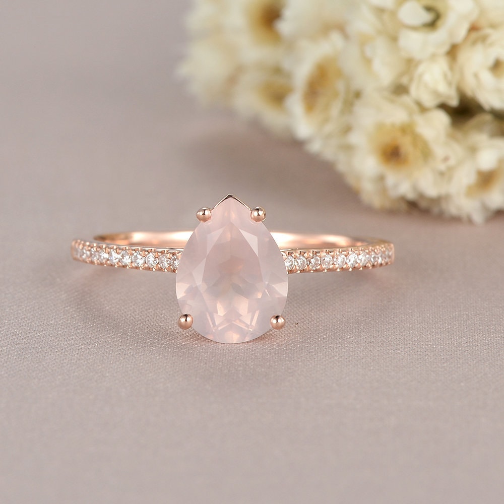 Rose Quartz Engagement Ring Crystal Ring Tear Drop Ring Rose | Etsy UK