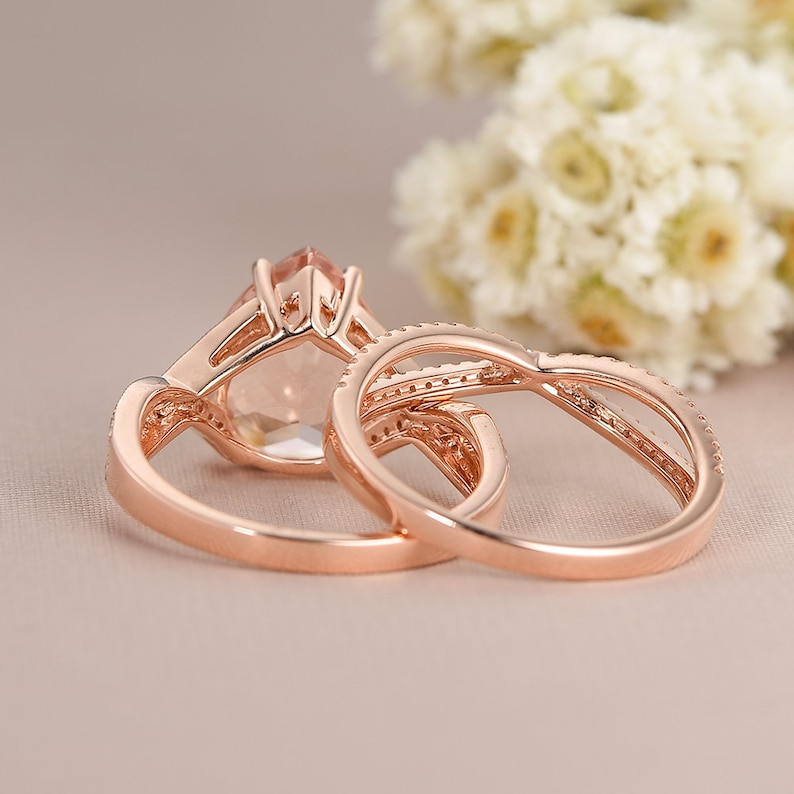 Pear Shaped Morganite Engagement Ring 4ct Rose Gold Bridal Set | Etsy