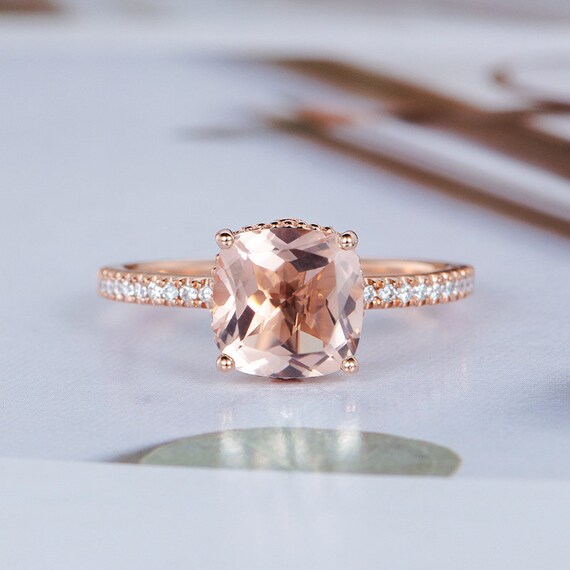 Morganite Engagement Ring Rose Gold Cushion Cut Wedding Ring | Etsy