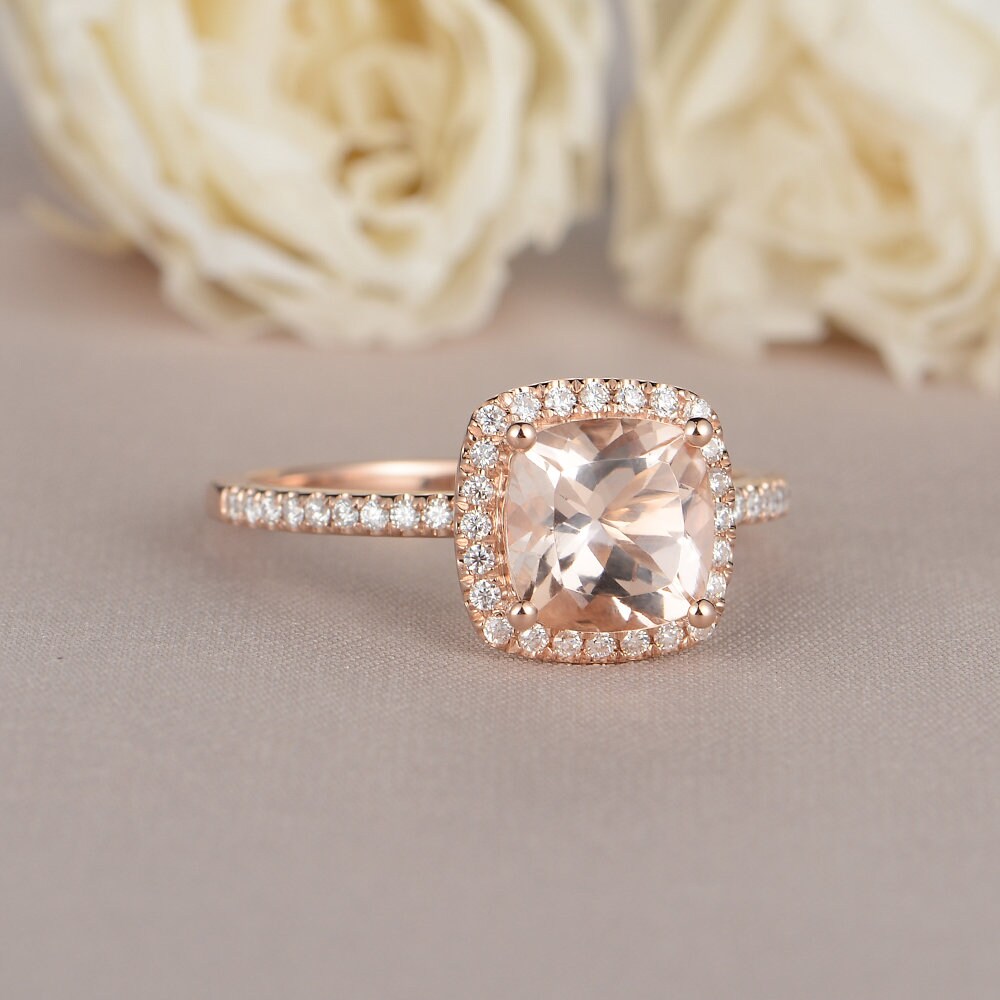 Cushion Cut Morganite Engagement Ring 7mm Rose Gold Wedding - Etsy Canada