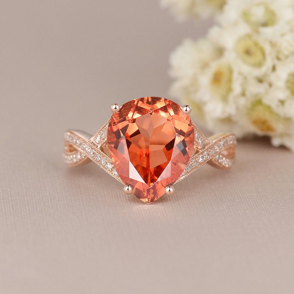 4CT Pear Shaped Engagement Ring Rose Gold Engagement Ring Etsy