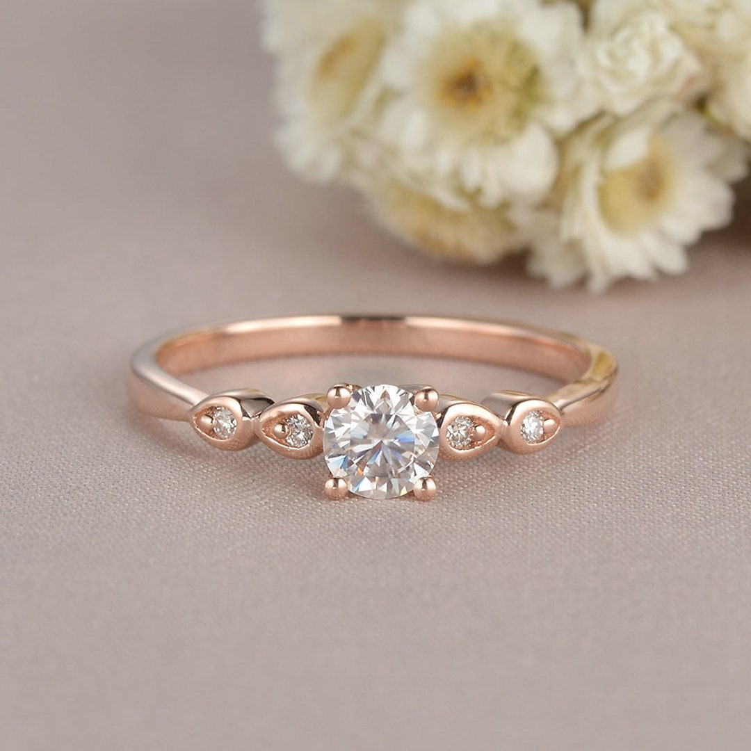 Moissanite Engagement Ring Rose Gold Diamond Wedding Ring Tiny - Etsy