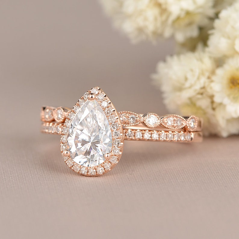 Pear Shaped Moissanite Engagement Ring 9x6mm Rose Gold Bridal - Etsy