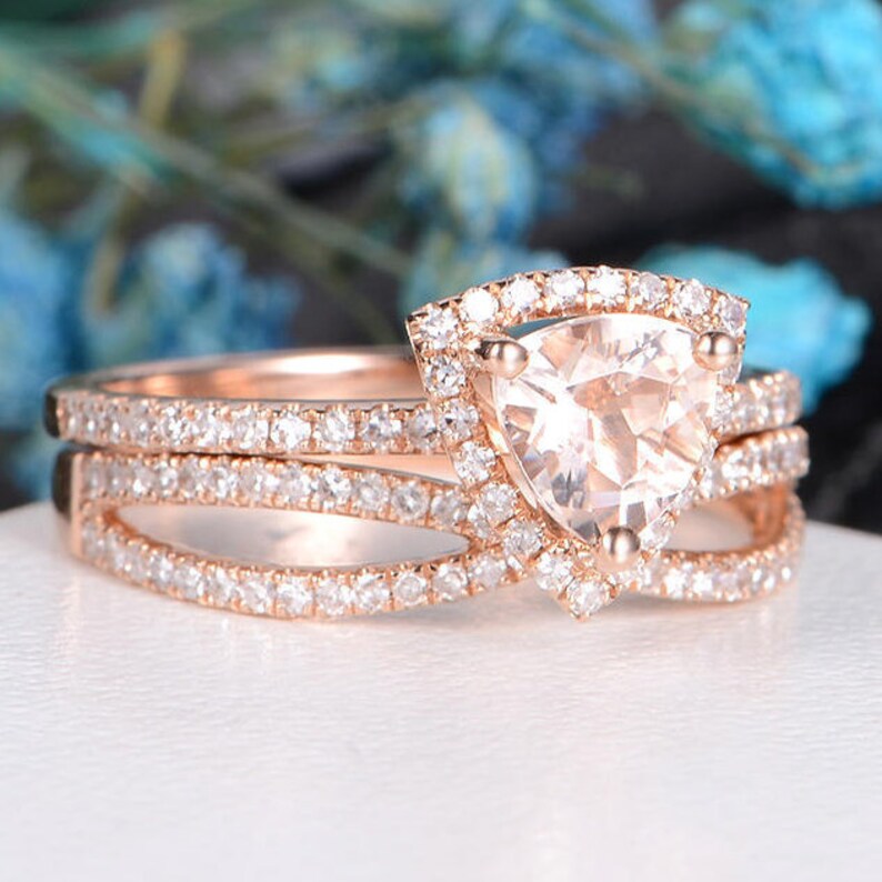 Triangle Shape Morganite Engagement Ring Rose Gold Infinity | Etsy