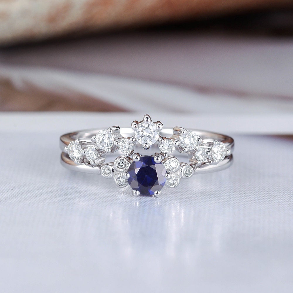 Sapphire Bridal Set White Gold Wedding Ring Set Diamond | Etsy