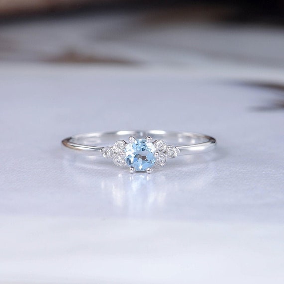 Nature Aquamarine Engagement Ring Solitaire White Gold Wedding | Etsy