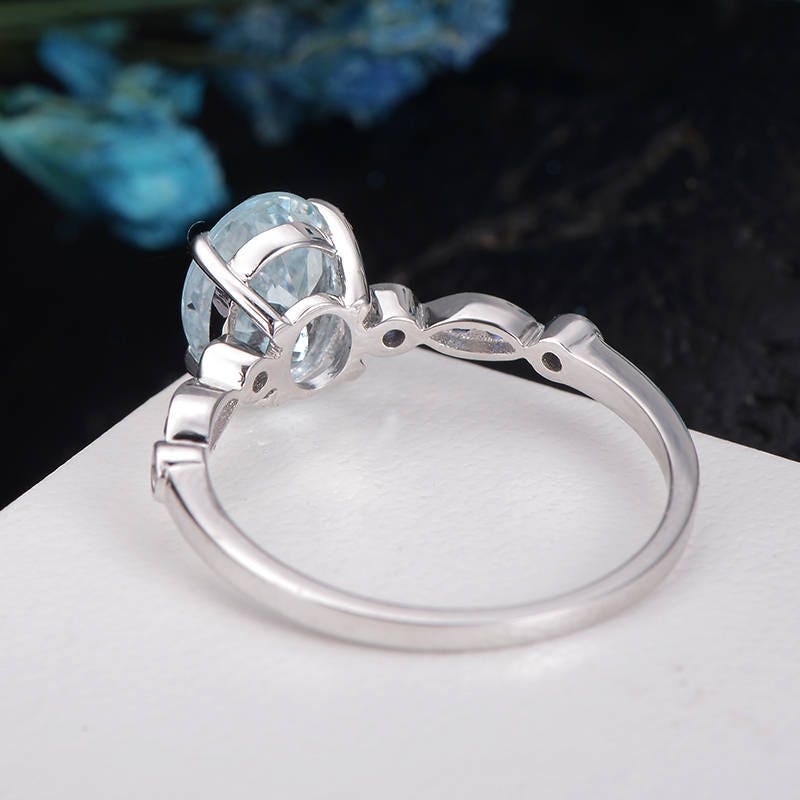 Engagement Ring Aquamarine Art Deco Wedding White Gold Women | Etsy