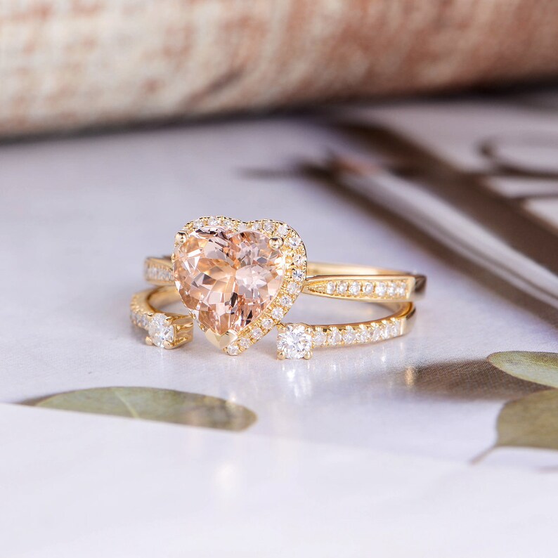 Yellow Gold Engagement Ring Heart Shaped Bridal Set Etsy