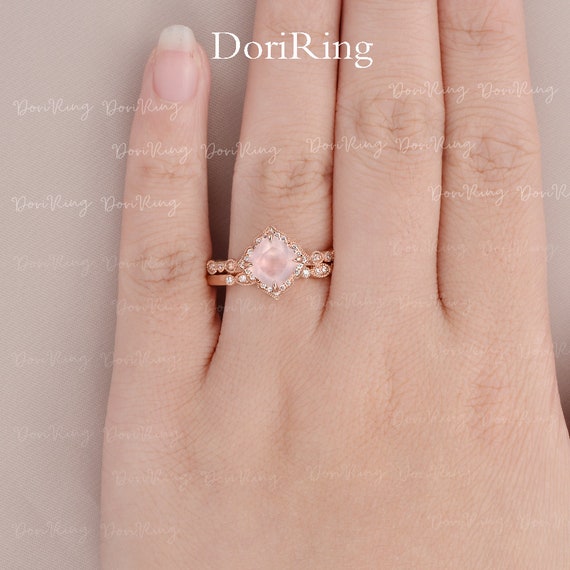 Anillo de compromiso de cuarzo rosa Conjuntos de mujeres | Etsy México