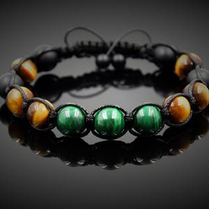 Men's Tiger's eye Bracelet Men's Malachite Gemstone Black Onyx Bracelet Gift for Men Protection Energy Balance Stacking Wrap Bracelet