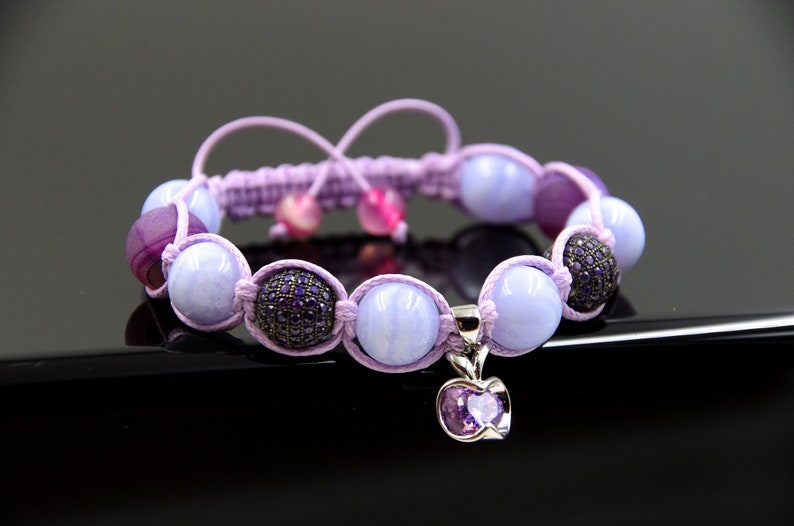 Teacher bracelet Apple bracelet Purple Shamballa bracelet Power stone bracelet Balance bracelet Intention bracelet Blue Lace Agate bracelet