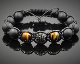 Mens Onyx bracelet Beaded Multi Gemstone Bracelet Tiger eye Bracelet Mens Protection gift Balance Energy Gift for boyfriend  for husband
