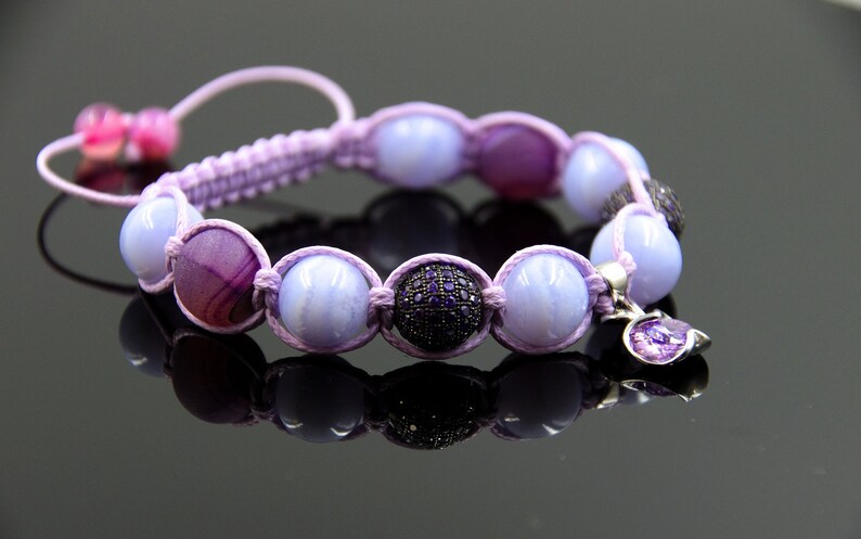 Teacher bracelet Apple bracelet Purple Shamballa bracelet Power stone bracelet Balance bracelet Intention bracelet Blue Lace Agate bracelet