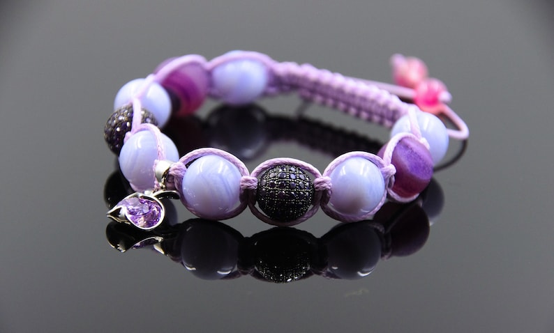 Teacher bracelet Apple bracelet Purple Shamballa bracelet Power stone bracelet Balance bracelet Intention bracelet Blue Lace Agate bracelet