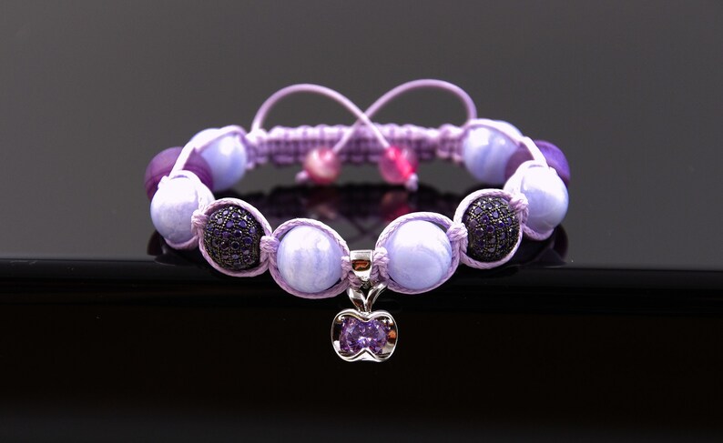 Teacher bracelet Apple bracelet Purple Shamballa bracelet Power stone bracelet Balance bracelet Intention bracelet Blue Lace Agate bracelet