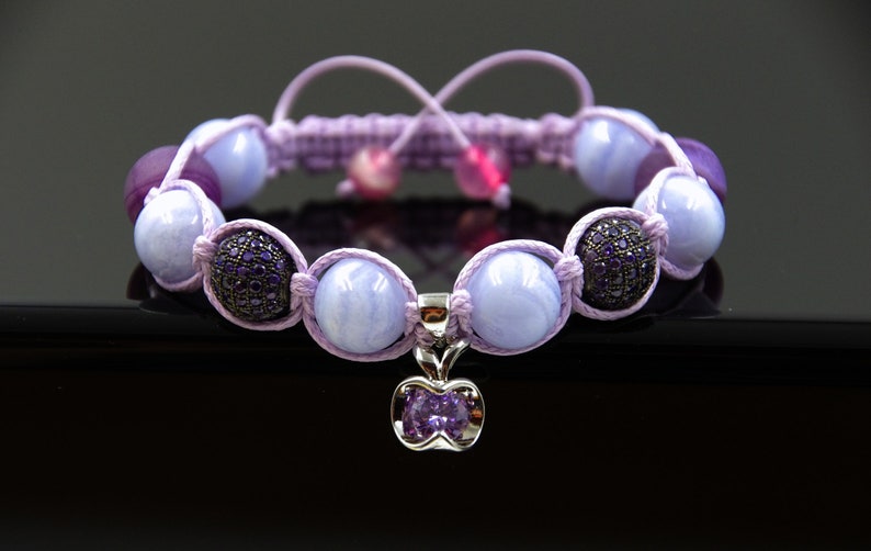 Teacher bracelet Apple bracelet Purple Shamballa bracelet Power stone bracelet Balance bracelet Intention bracelet Blue Lace Agate bracelet