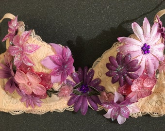 Flower Rave Bra, Belly Dancer Bra, Costume, costume...Flowers may vary