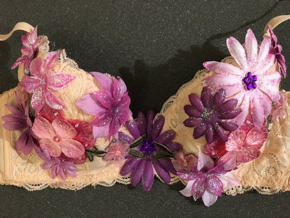 Flower Rave Bra, Belly Dancer Bra, Costume, costume...Flowers may vary