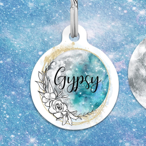 Personalised pet tag, Dog tag for dogs, dog tag, cat tag, mystic theme, moon, luna dog tag, double sided, dog collar, round pet tag