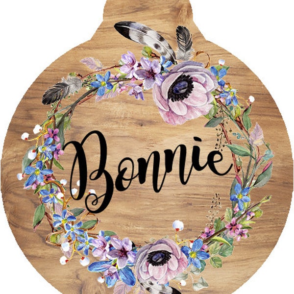 Pet ID Tag, Personalised pet tag, Dog tag for dogs, Pet name tag, cat tag, wood and floral theme, dog tag, double sided, dog collar