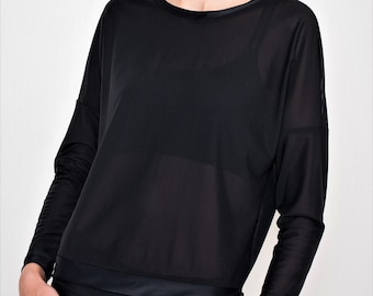 Camiseta de manga larga para yoga, sudadera sexy, camiseta de yoga, camiseta sexy para gimnasio, blusa de malla negra, ropa deportiva de lujo, camiseta de entrenamiento de moda, camiseta sexy para yoga