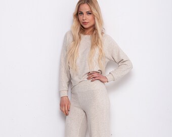 Conjunto de ropa de estar por casa de lino, top con espalda descubierta, pantalones de pierna ancha