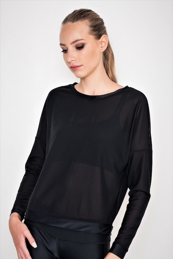 Yoga Long Sleeve Top Sexy Sweatshirt Yoga Shirt Sexy Gym Top Black Mesh Blouse Luxury Activewear Trendy Workout Top Sexy Yoga Shirt Etsy