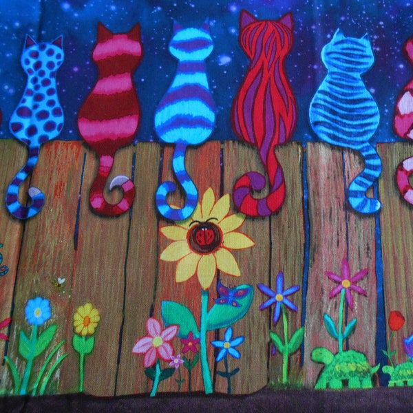 Chats sur la clôture Tissu patchwork en coton intemporel 50 x 110 cm Belles couleurs fortes