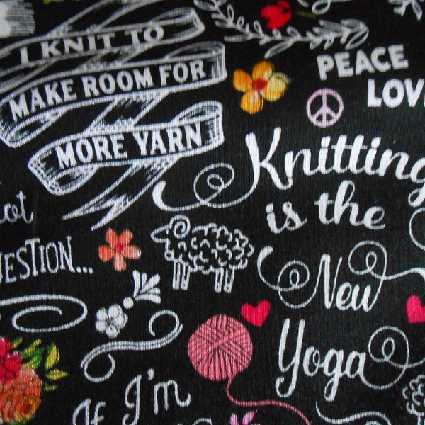 Panier à tricoter en laine de mouton "Le tricot est le nouveau yoga" pelote de laine inscription coton 50 x 110 cm