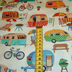 Camper Wohnwagen Camping Urlaub Urlaub Baumwolle Patchworkstoff 50x110 cm Bild 3